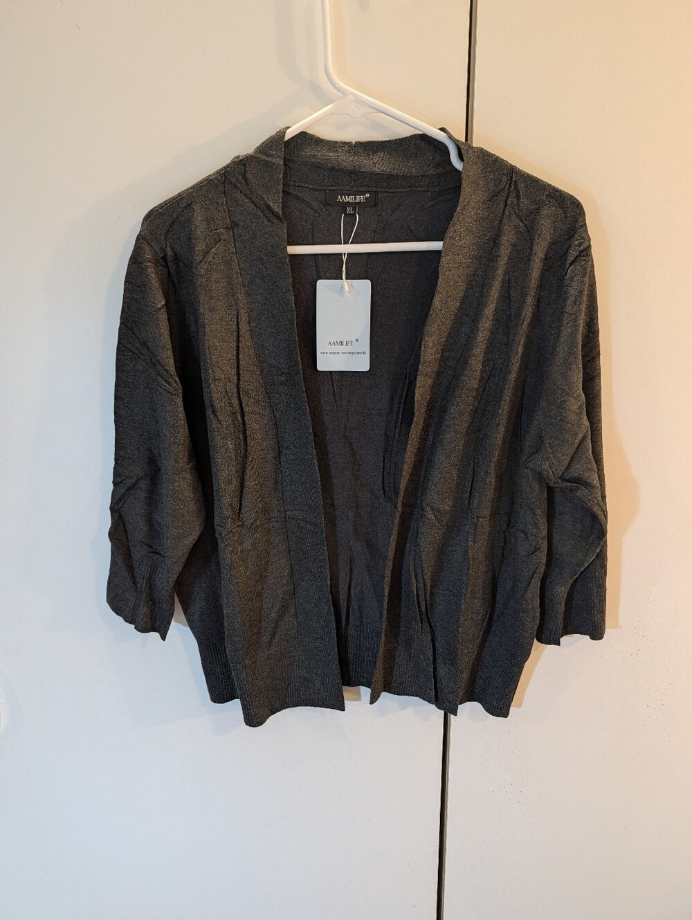 Aamilife Woman's XL Dark Gray Open-Front Women's Cardigan Sweater NWT